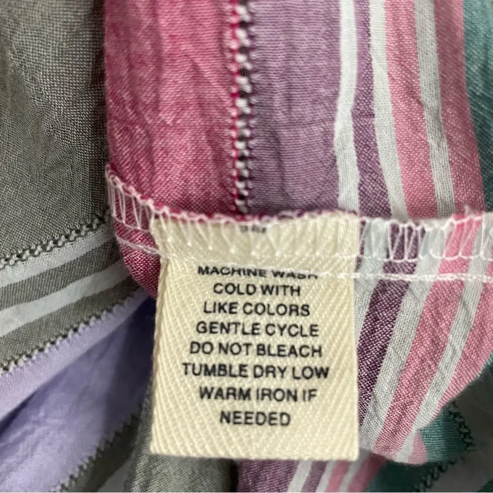 Westbound Colorful Rainbow Striped Cotton Blouse Top V Neck Size XL